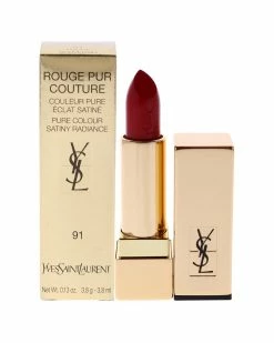 Hot Sale 🎁 Yves Saint Laurent 0.13oz Rouge Pur Couture 💄 Lipstick - 91 Rouge Souverain 👩 Women Lip & Cheek Makeup 🎉