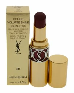 Discount 😀 Yves Saint Laurent 0.11oz #80 Chili Tunique Rouge Volupte Shine Oil-Infused 💄 Lipstick 👩 Women Lip & Cheek Makeup ❤️