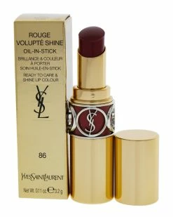 Best deal 🛒 Yves Saint Laurent 0.11oz #86 Mauve Cuir Rouge Volupte Shine Oil-Infused 💄 Lipstick 👩 Women Lip & Cheek Makeup 🛒