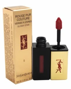 Discount ⭐ Yves Saint Laurent YSL .2oz Rouge Vintage Rouge Pur Couture Vernis A Levres Glossy Stain 👩 Women Lip & Cheek Makeup ✨
